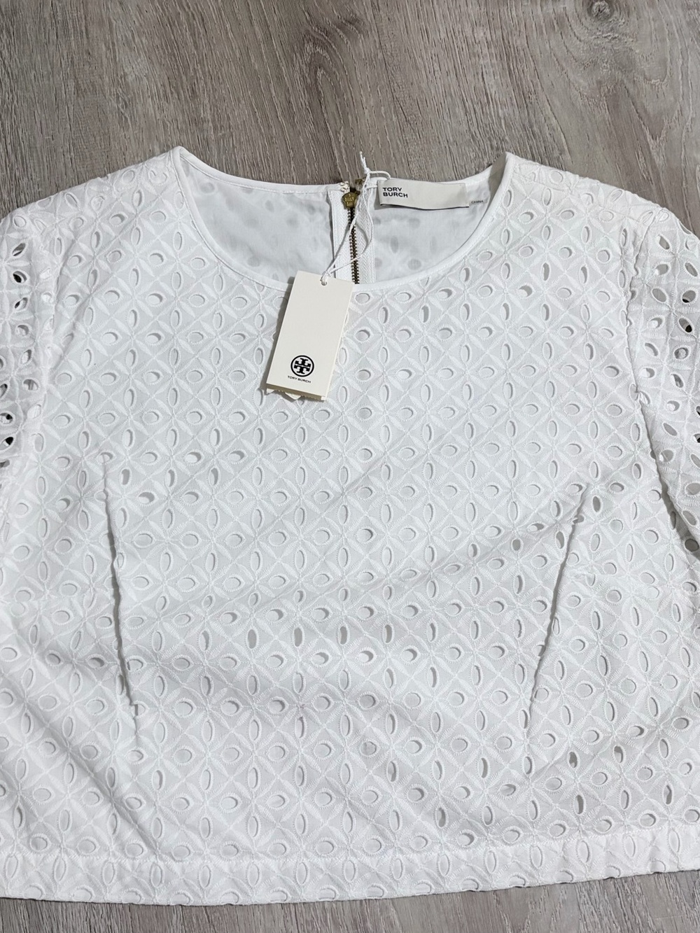 Tory Burch White Eyelet Crewneck Blouse